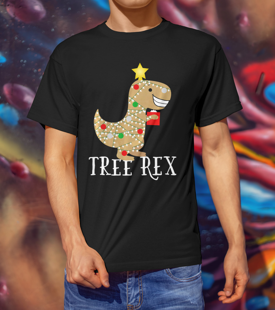 The Original Christmas Tree Rex Dinosaur With Lights And Star T-Shirt