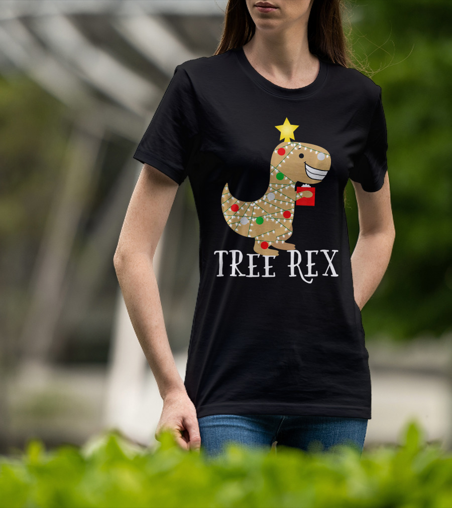 The Original Christmas Tree Rex Dinosaur With Lights And Star T-Shirt