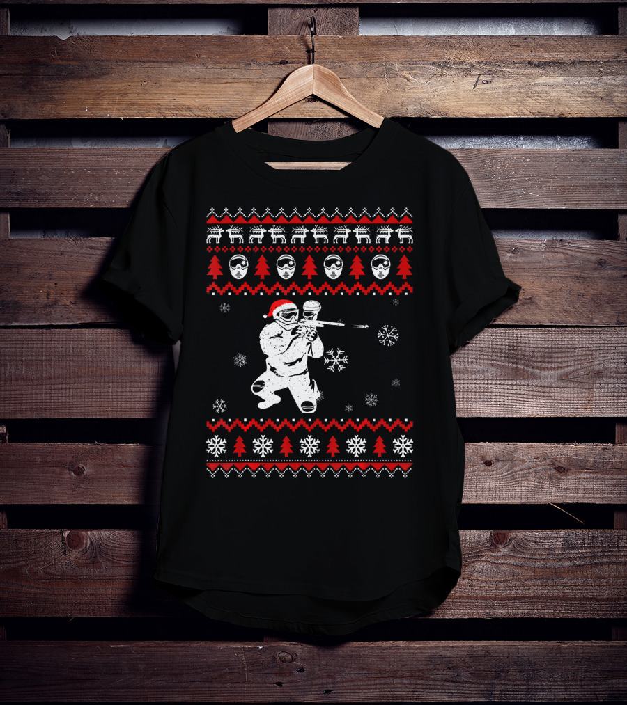 Christmas Paintball Santa Hat Reindeer Snowflakes Ugly T-Shirt