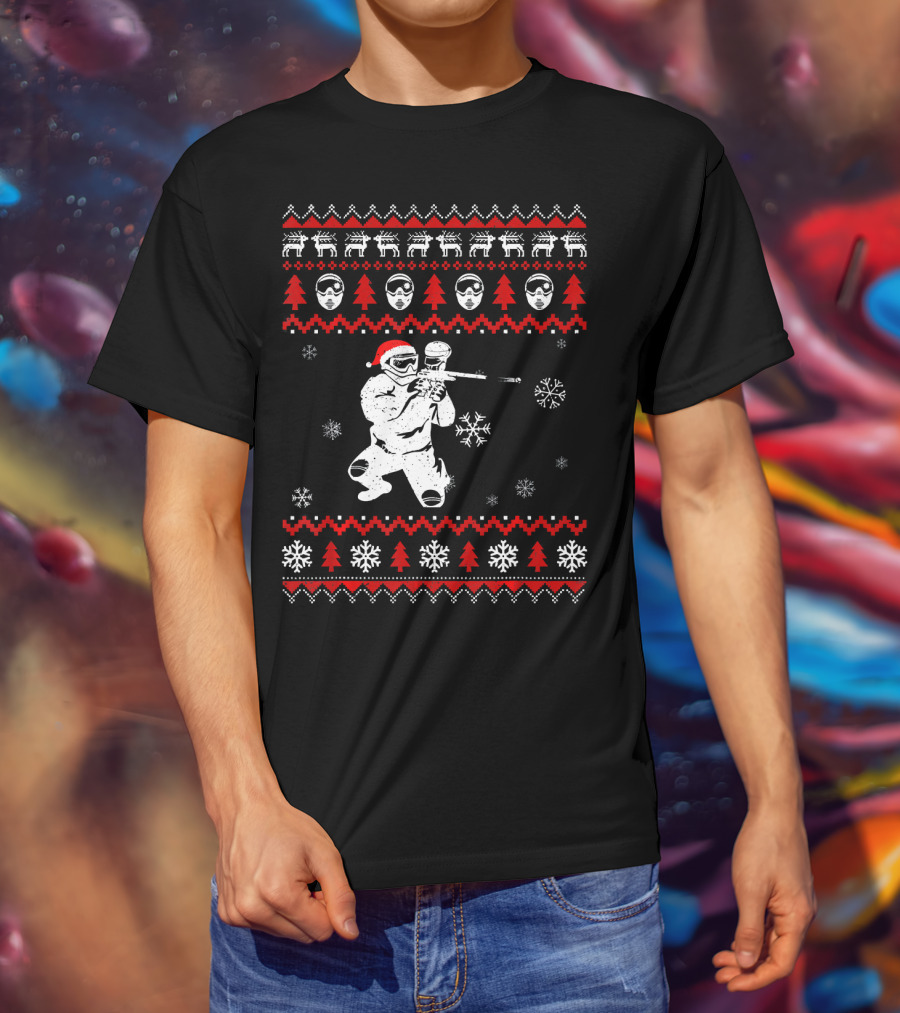 Christmas Paintball Santa Hat Reindeer Snowflakes Ugly T-Shirt