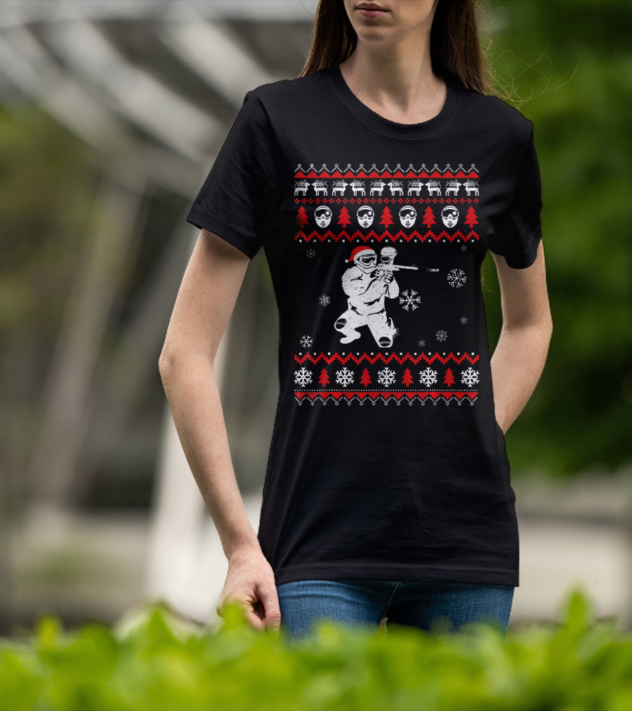 Christmas Paintball Santa Hat Reindeer Snowflakes Ugly T-Shirt