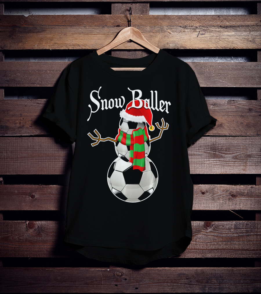 Snow Baller Soccer Christmas Snowman Santa Hat Soccer Balls T-Shirt