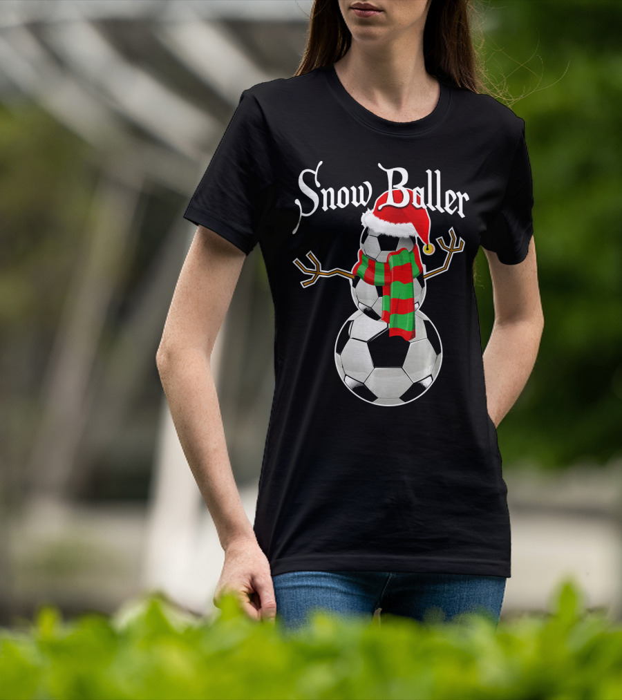 Snow Baller Soccer Christmas Snowman Santa Hat Soccer Balls T-Shirt