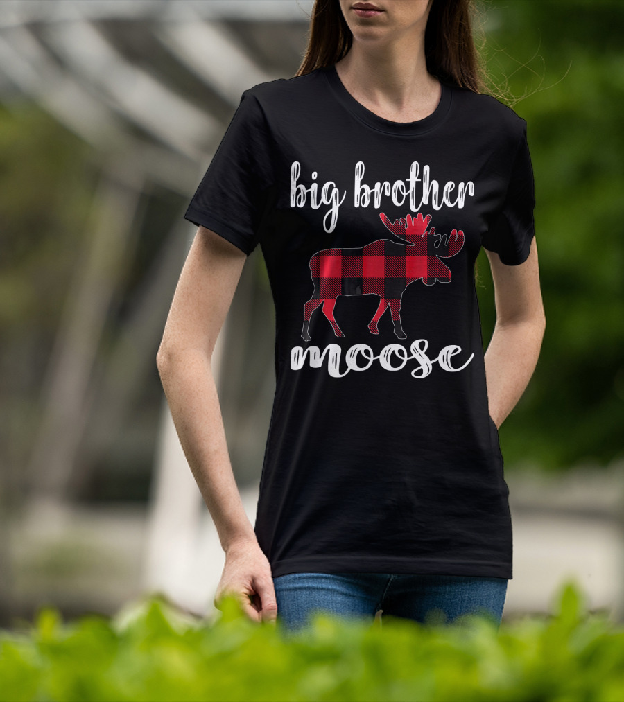 Big Brother Moose Plaid Buffalo Check Moose T-Shirt