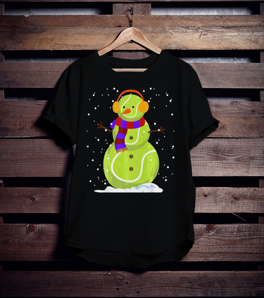 Dabbing Tennis Ball Snowman With Scarf And Earmuffs T-Shirt