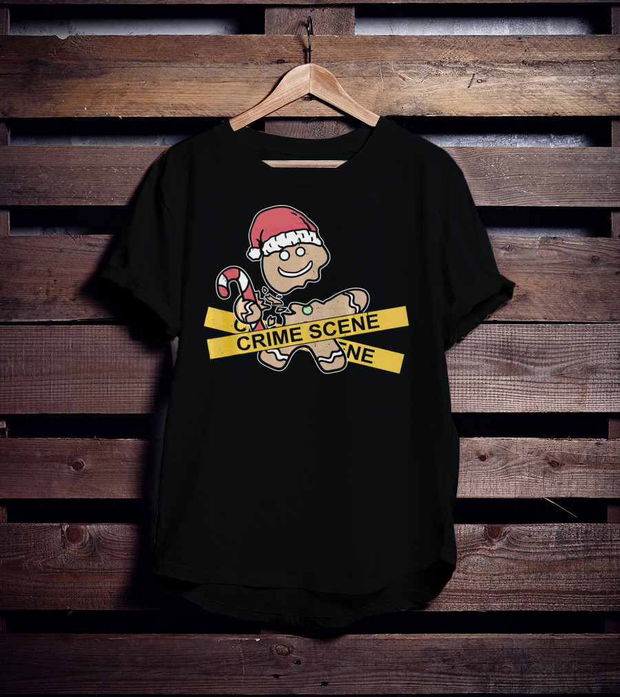 Gingerbread Cookie Crime Scene Santa Hat Candy Cane Christmas T-Shirt