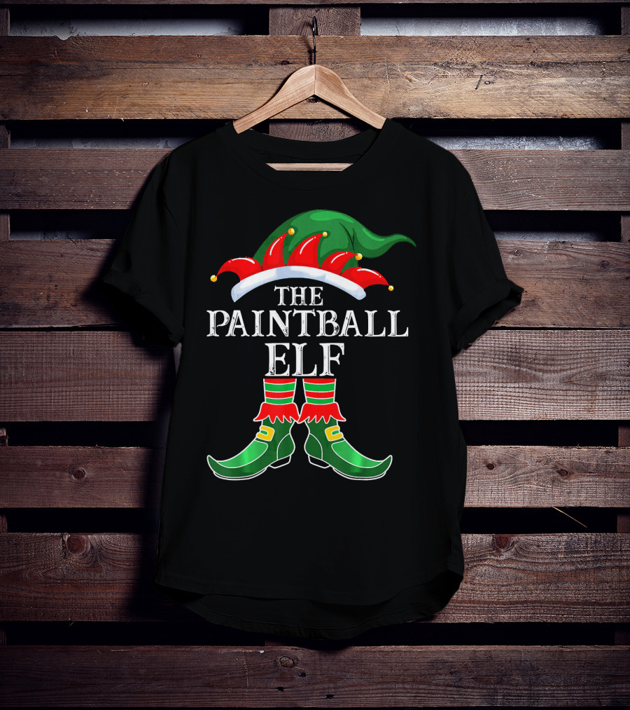 The Paintball Elf Christmas Hat Boots T-Shirt