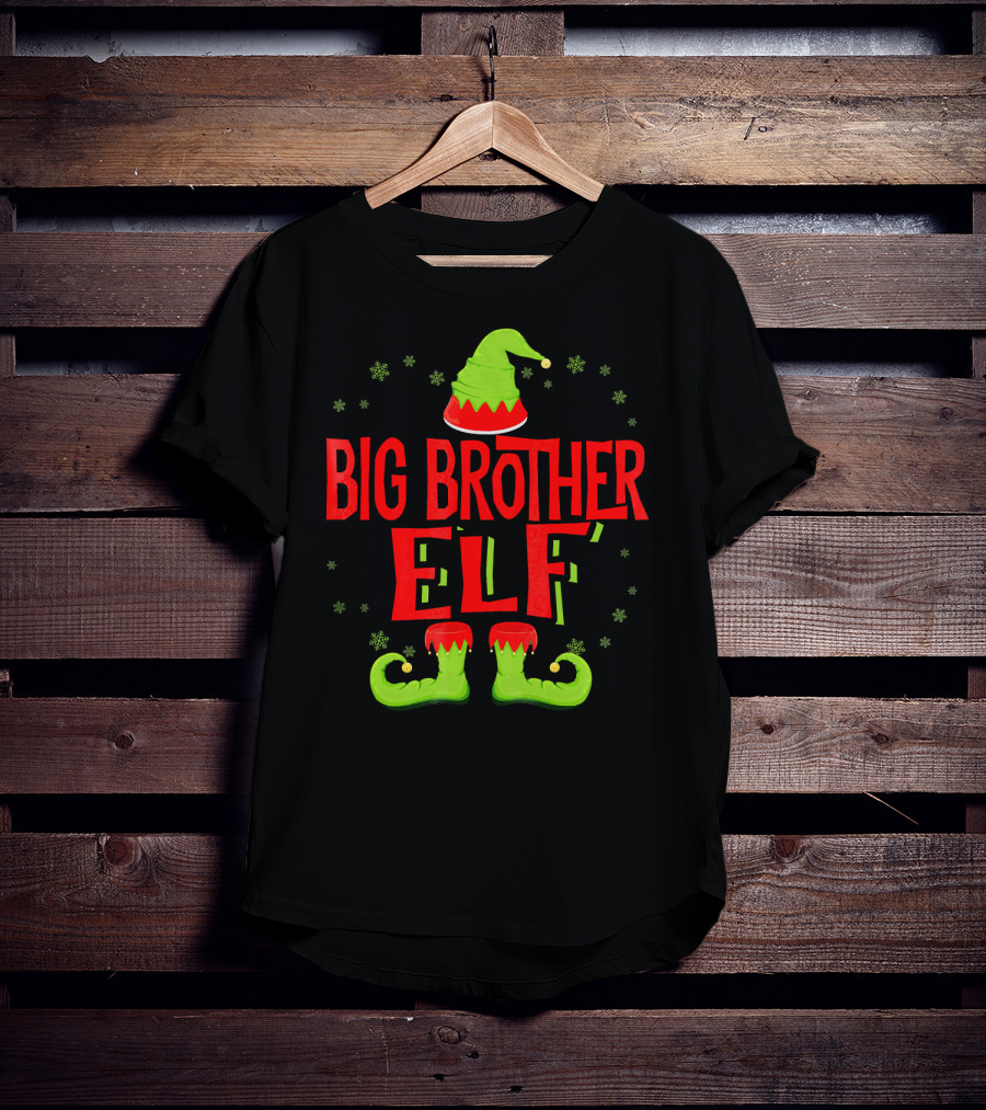Big Brother Elf Christmas Outfit With Green Hat And Shoes T-Shirt
