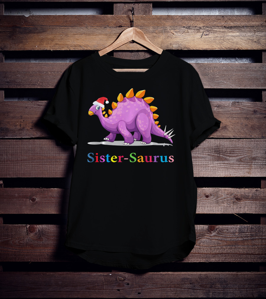 Sister-Saurus Dinosaur With Santa Hat T-Shirt