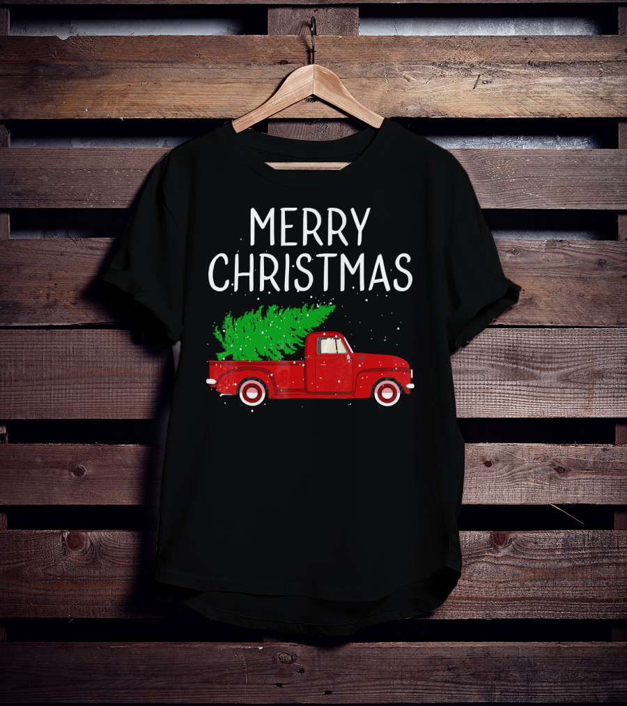 Merry Christmas Vintage Red Truck With Tree T-Shirt