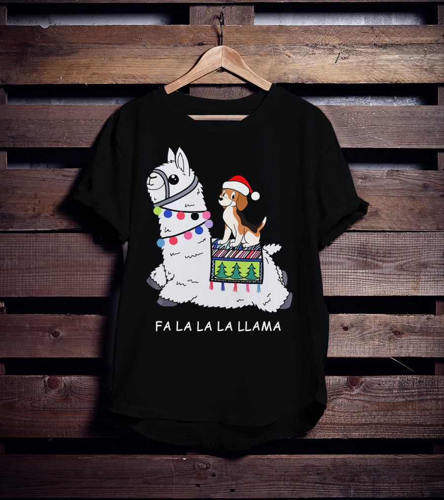 Fa La La La Llama Santa Beagle Festive Christmas Ride T-Shirt