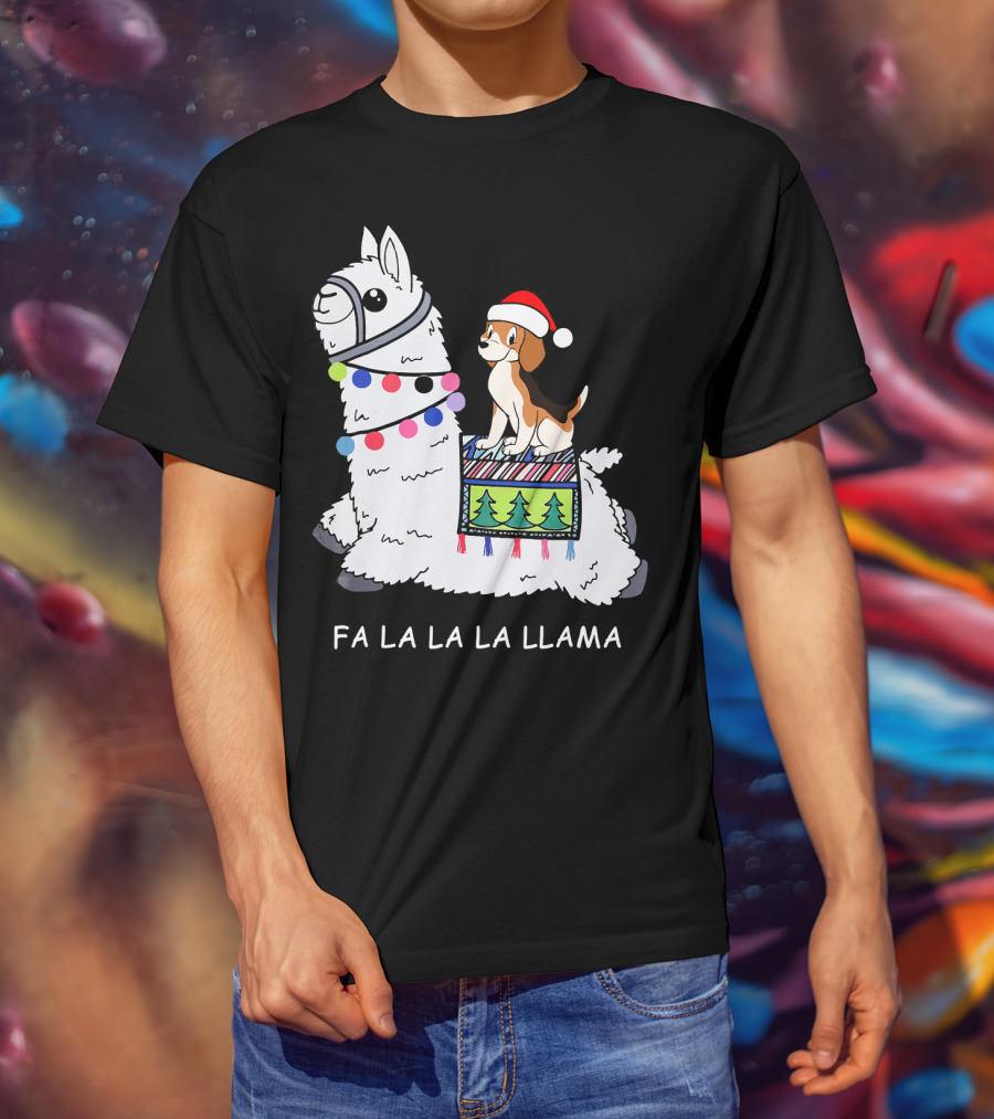 Fa La La La Llama Santa Beagle Festive Christmas Ride T-Shirt