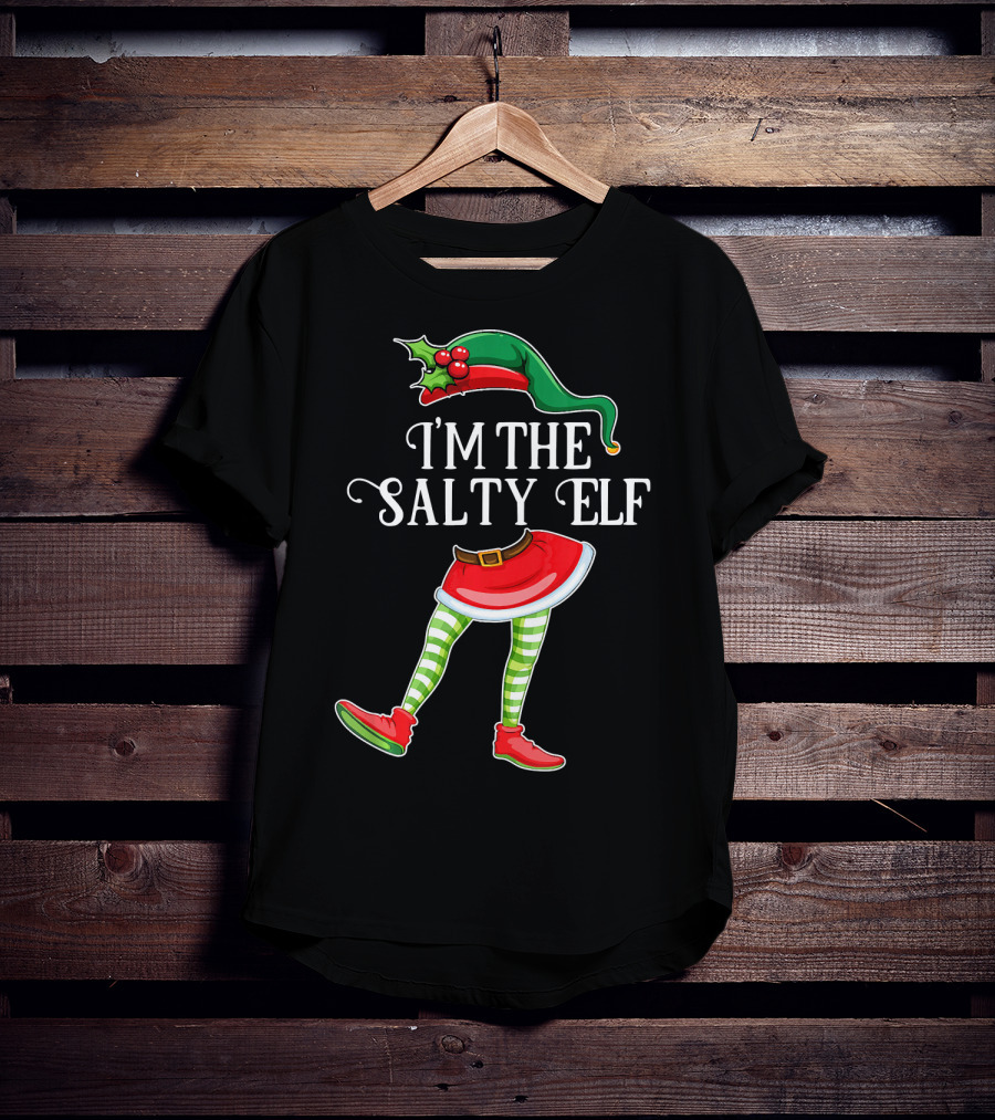 I'M THE SALTY ELF Christmas Hat And Striped Legs With Red Shoes T-Shirt