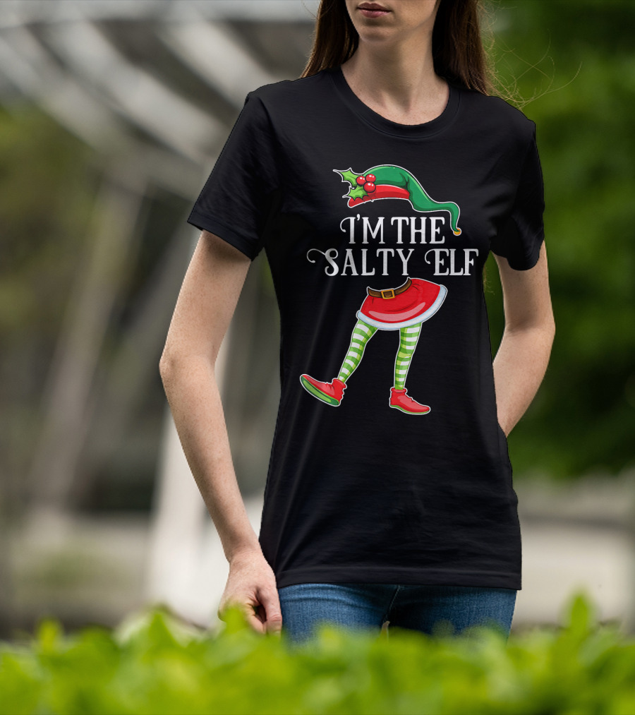 I'M THE SALTY ELF Christmas Hat And Striped Legs With Red Shoes T-Shirt