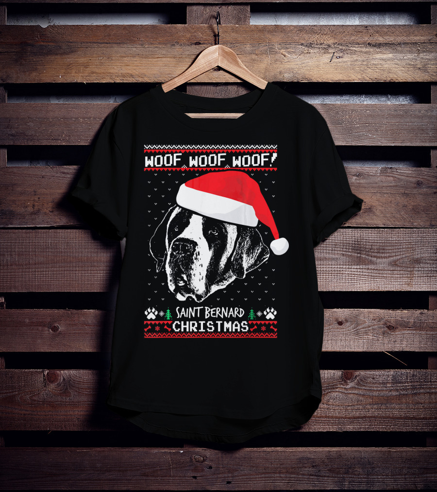 Woof Woof Woof Saint Bernard Christmas T-Shirt