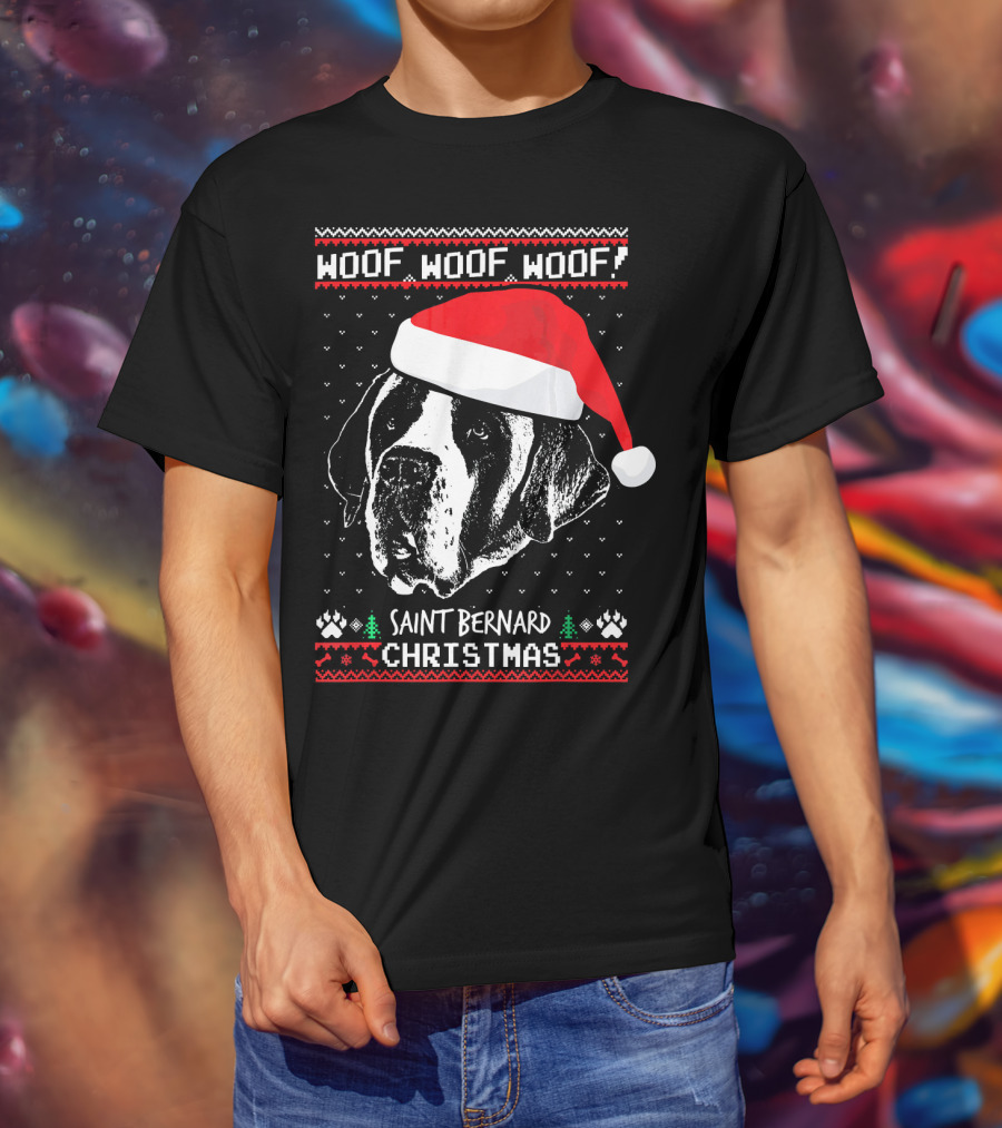 Woof Woof Woof Saint Bernard Christmas T-Shirt