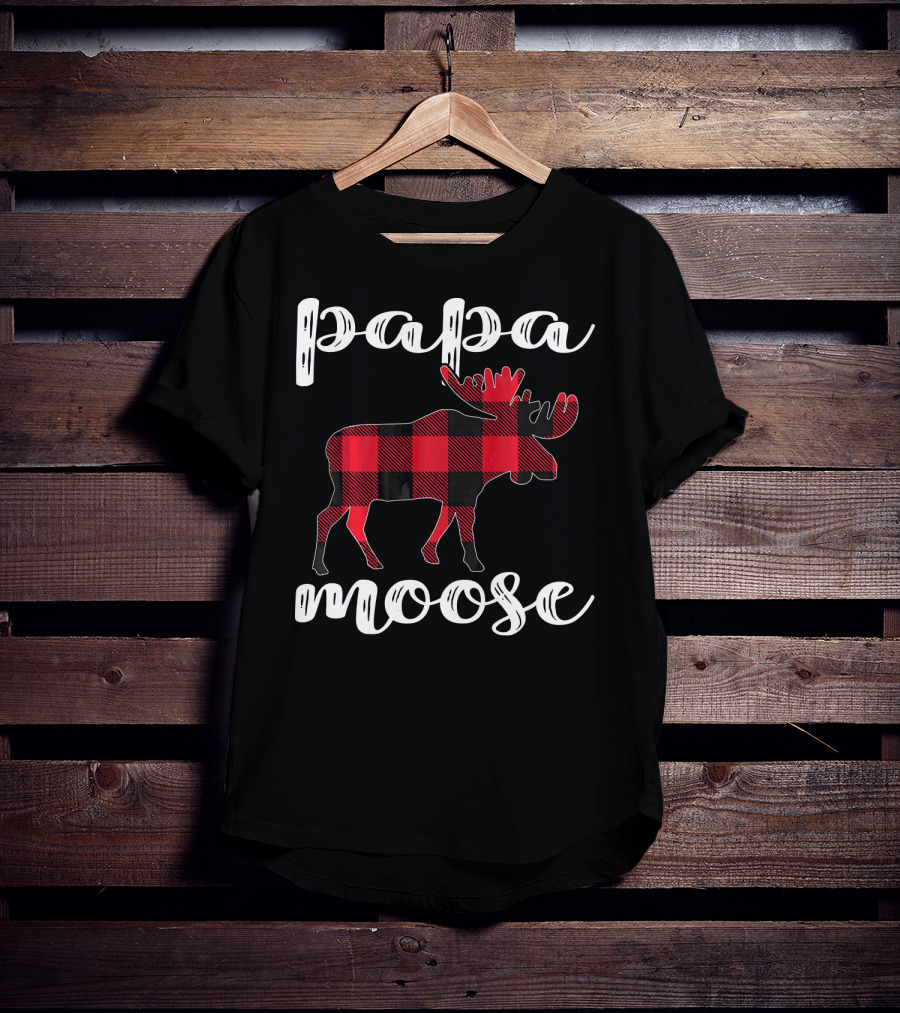 Papa Moose Matching Family Christmas Clo Buffalo Plaid Moose T-Shirt