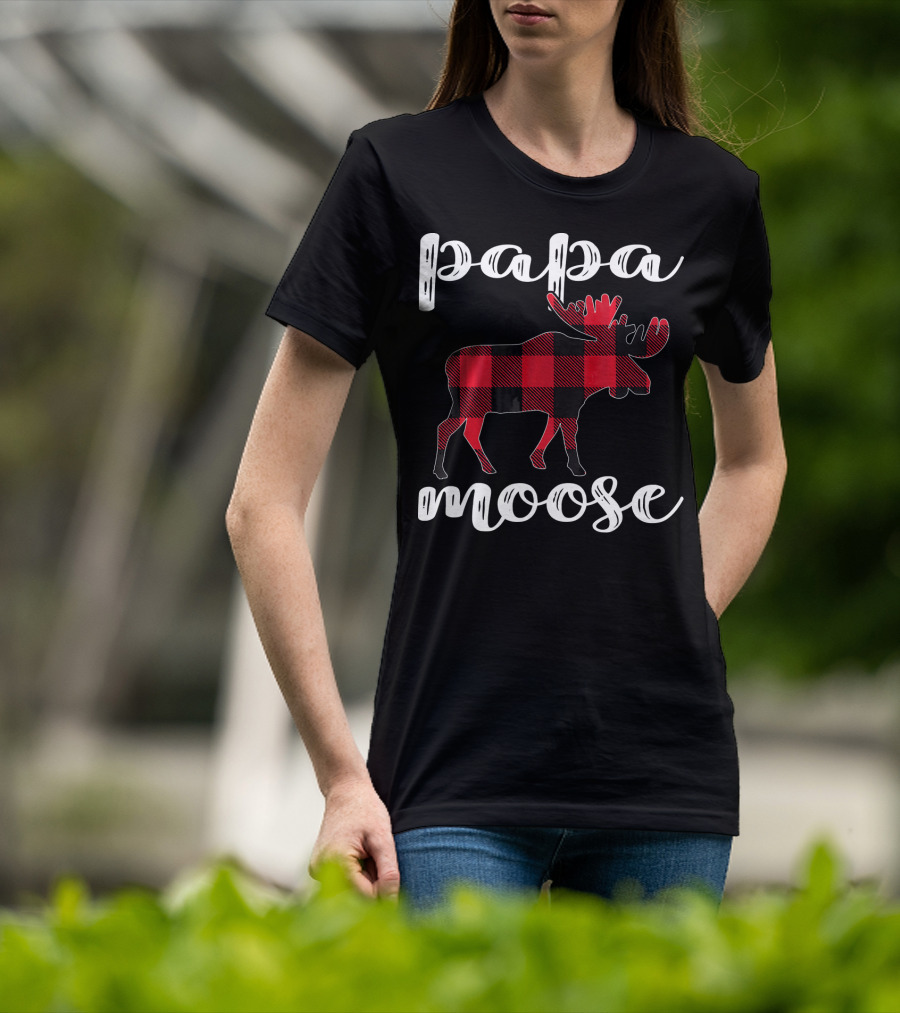 Papa Moose Matching Family Christmas Clo Buffalo Plaid Moose T-Shirt