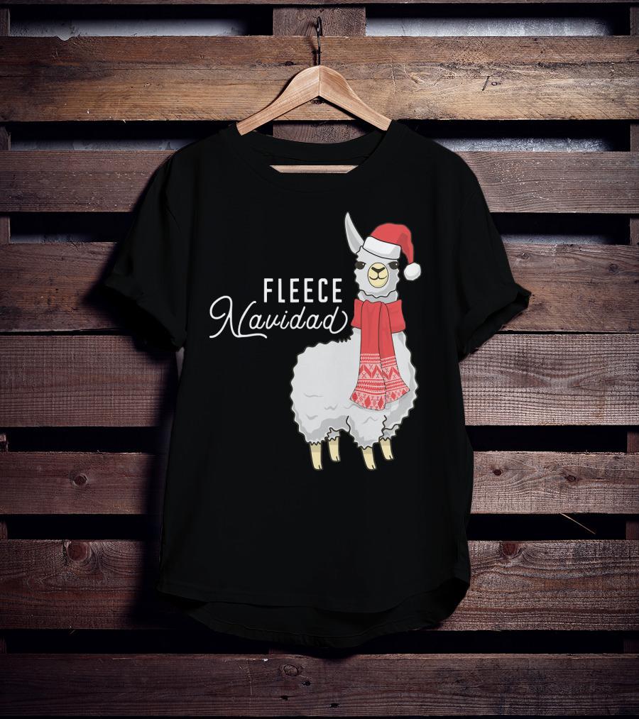 Fleece Navidad Christmas Llama Santa Hat Scarf T-Shirt