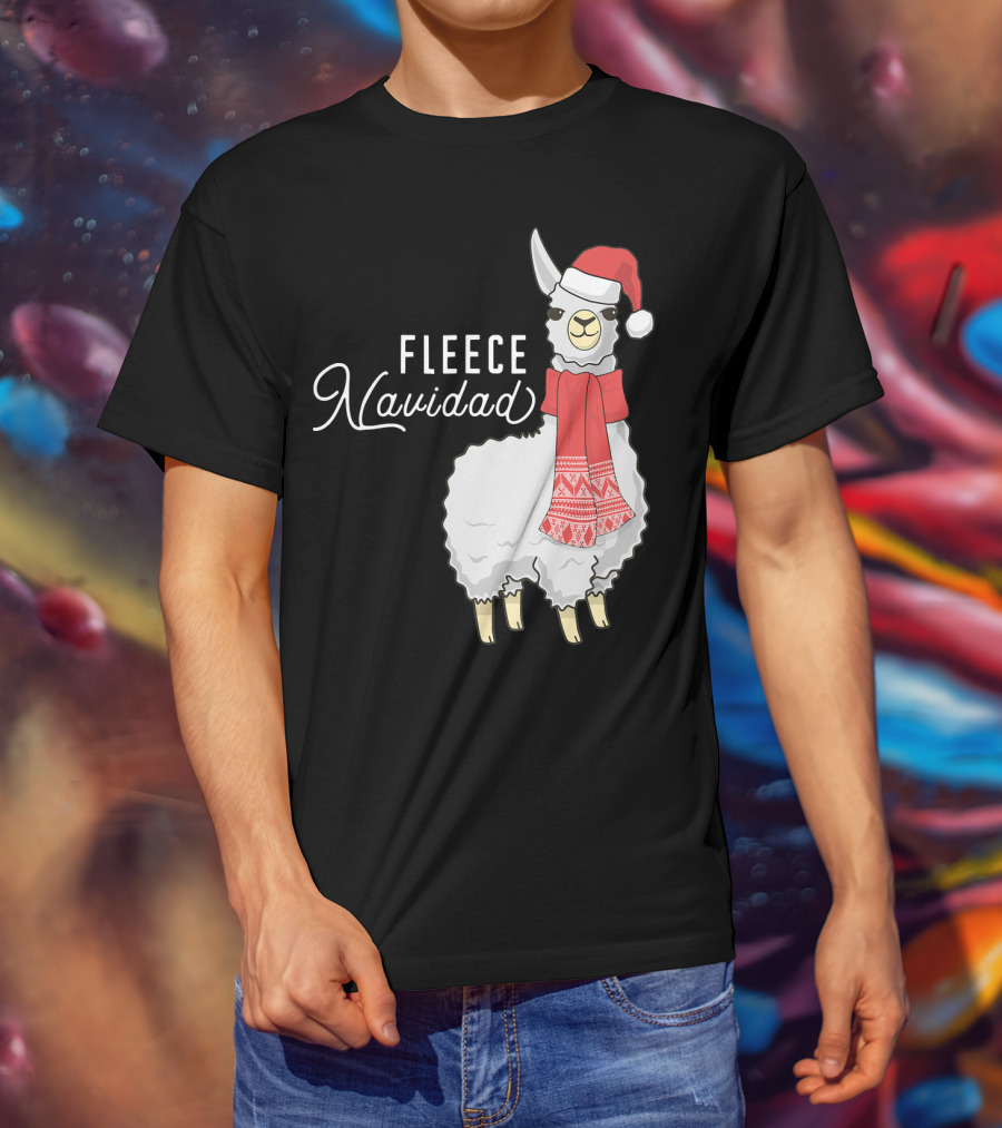Fleece Navidad Christmas Llama Santa Hat Scarf T-Shirt