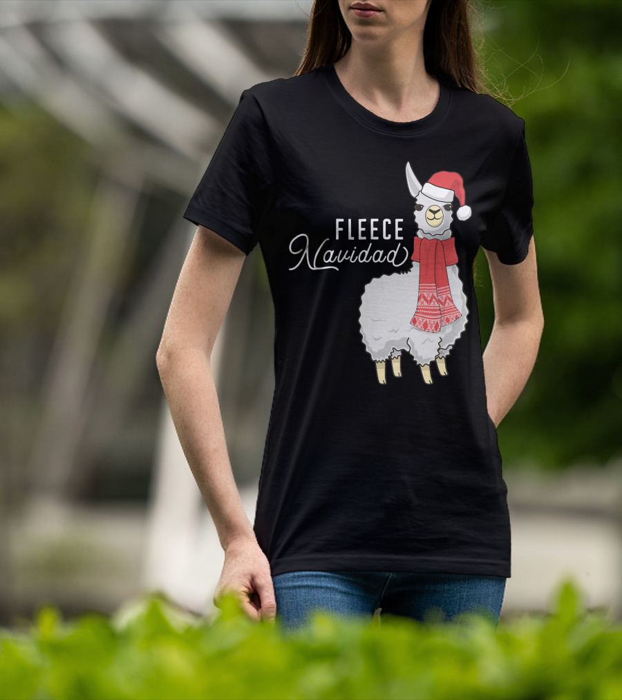Fleece Navidad Christmas Llama Santa Hat Scarf T-Shirt