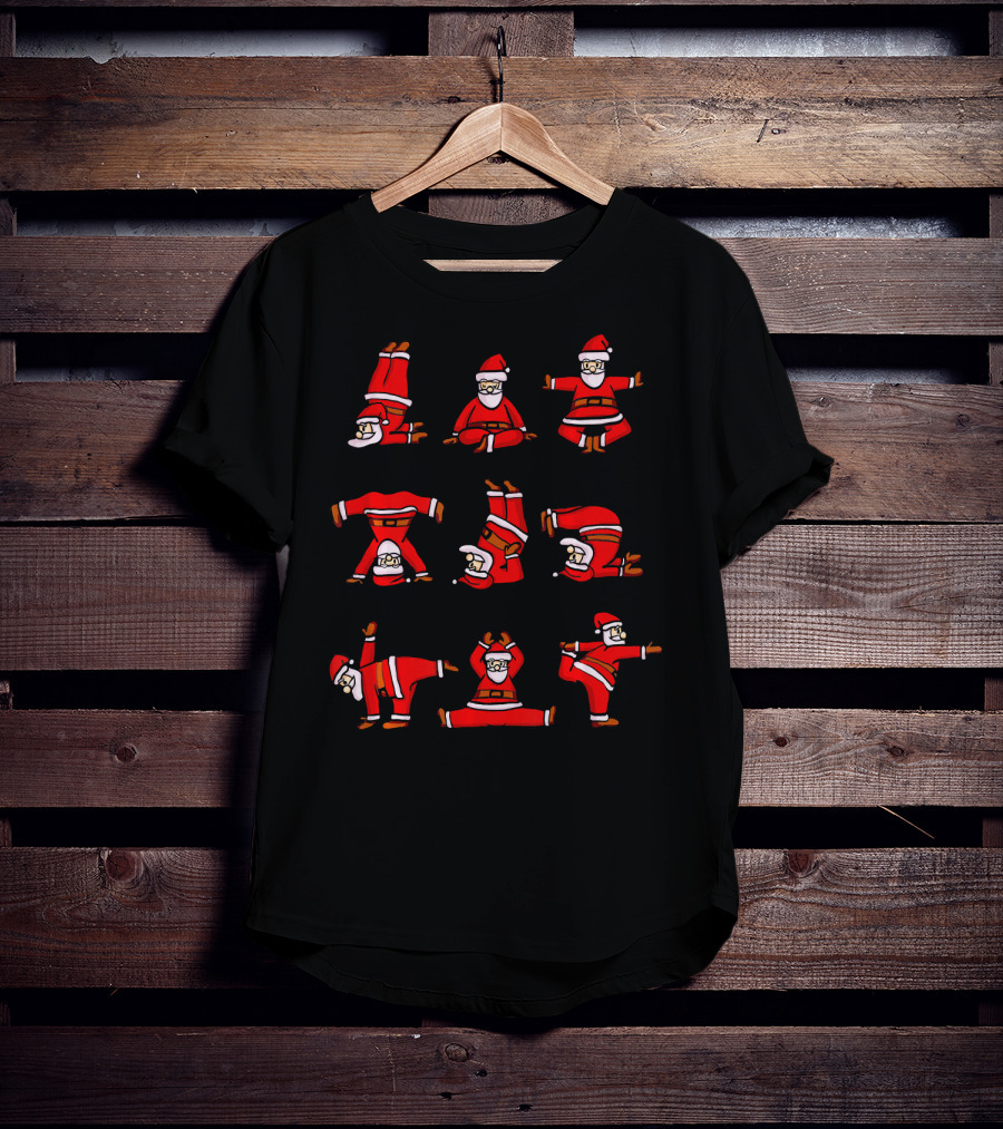 Santa's Christmas Yoga Poses Collection T-Shirt