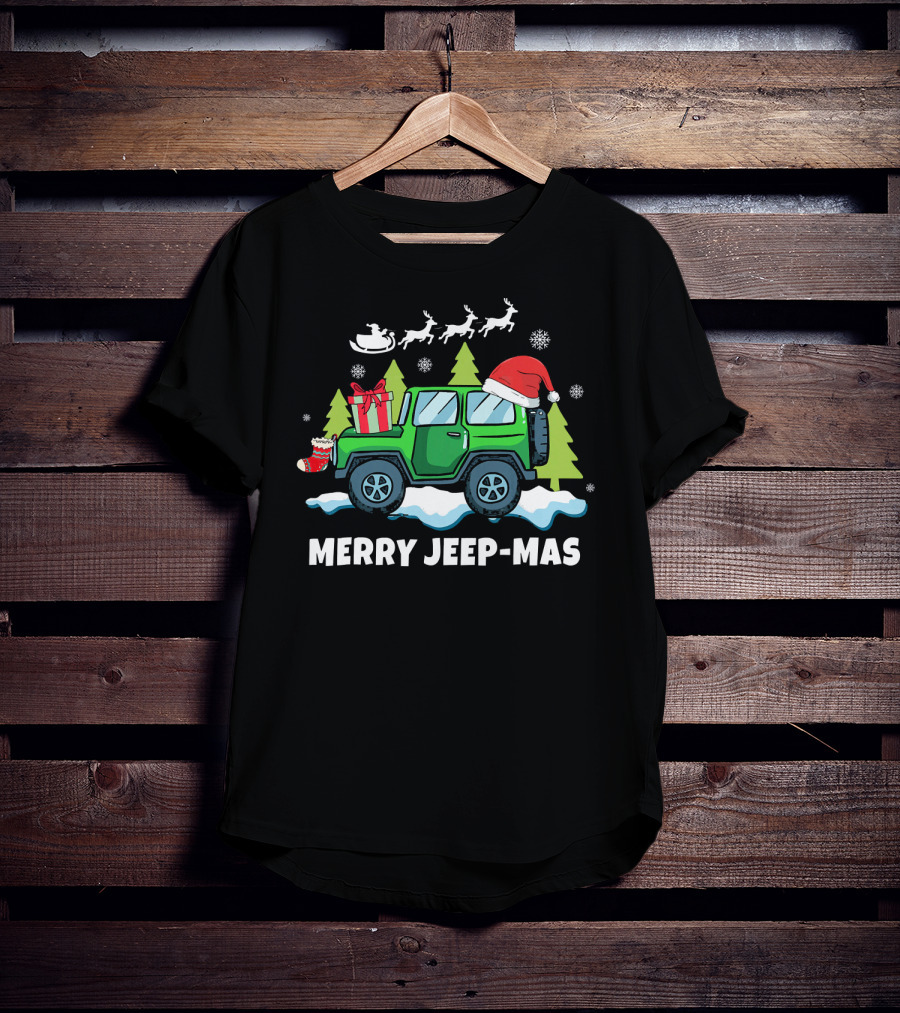 Merry Jeep-Mas Christmas SUV With Santa Hat And Reindeer T-Shirt