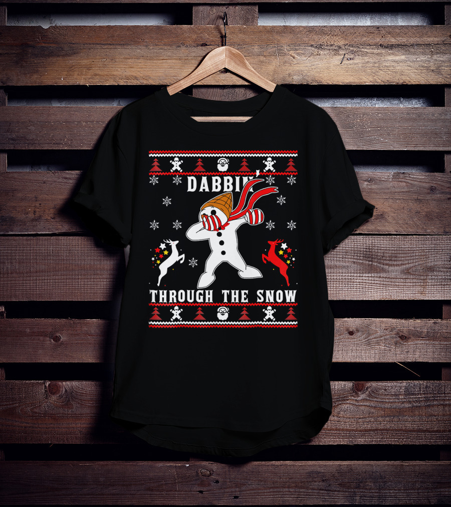 Dabbin' Through The Snow MrBingle Reindeer Snowflakes T-Shirt