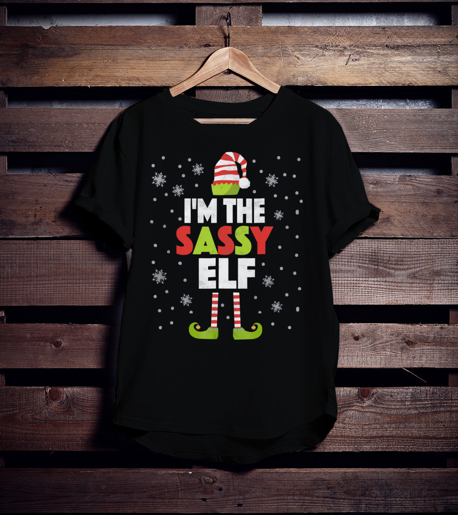 I'm The Sassy Elf Christmas Snowflake Hat Boot Stripes T-Shirt
