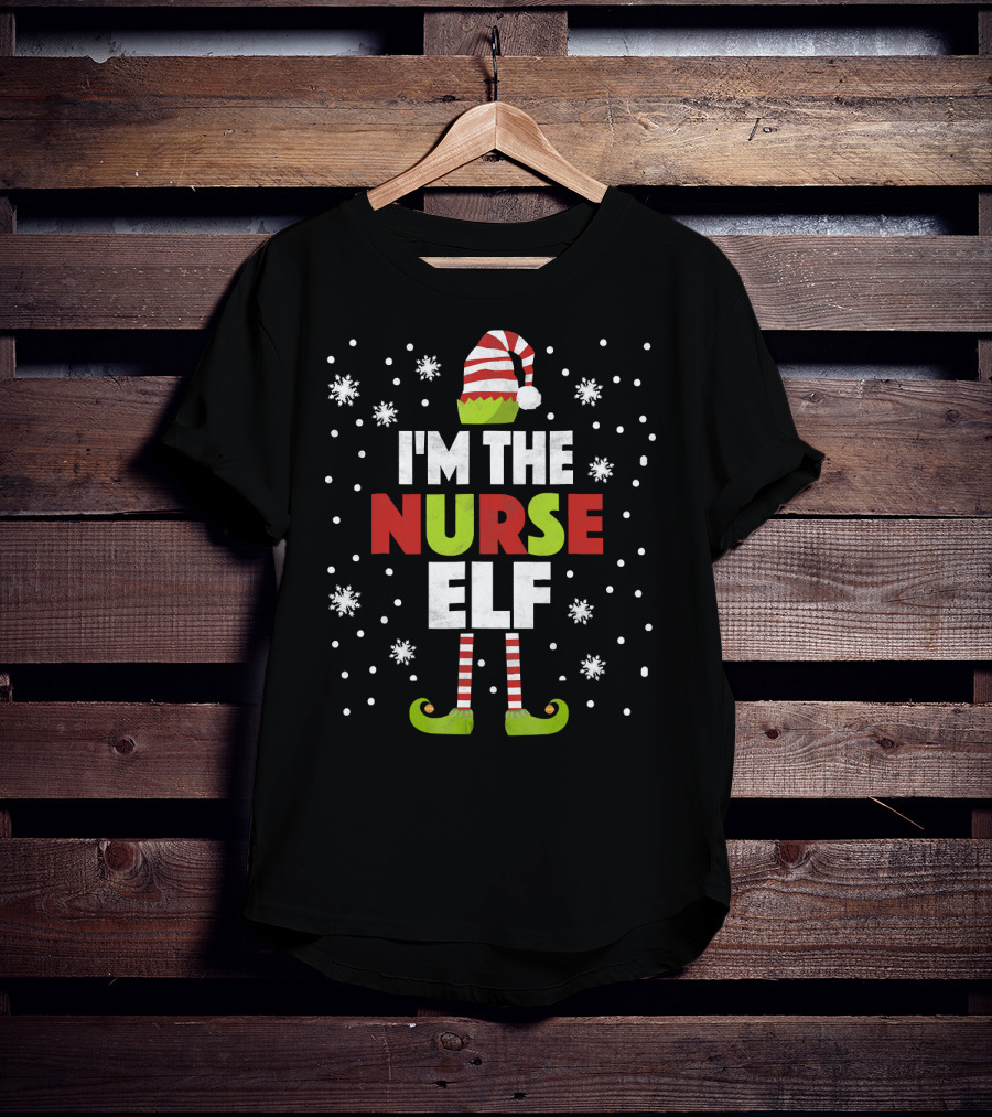 I'm The Nurse Elf Christmas Snowflake Stripes T-Shirt