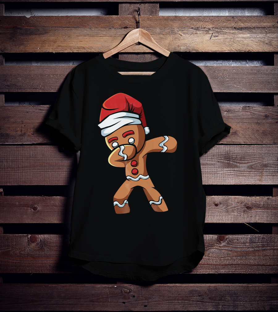 Dabbing Gingerbread Man Santa Hat Holiday Dance T-Shirt