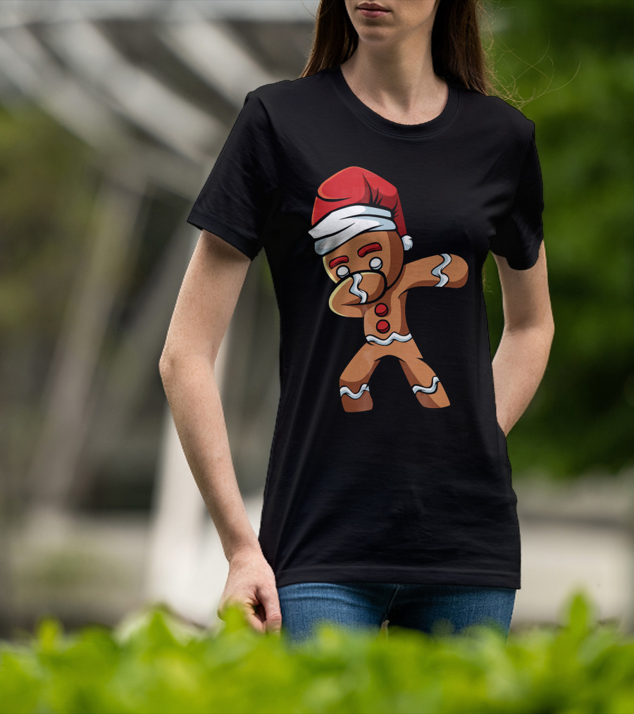 Dabbing Gingerbread Man Santa Hat Holiday Dance T-Shirt
