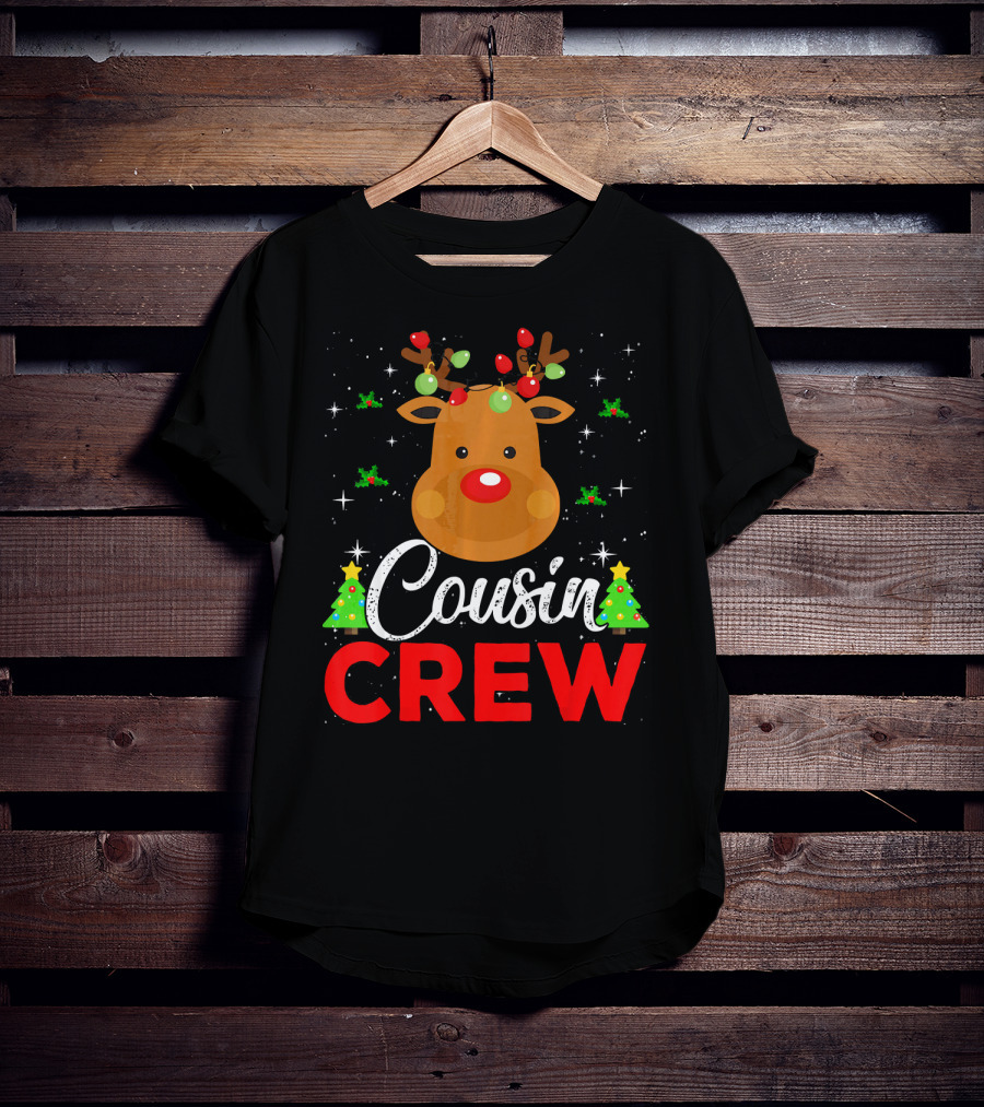 Cousin Crew Funny Reindeer Family Christmas Matching Holiday Trees T-Shirt