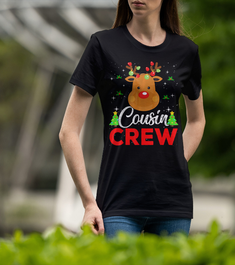 Cousin Crew Funny Reindeer Family Christmas Matching Holiday Trees T-Shirt