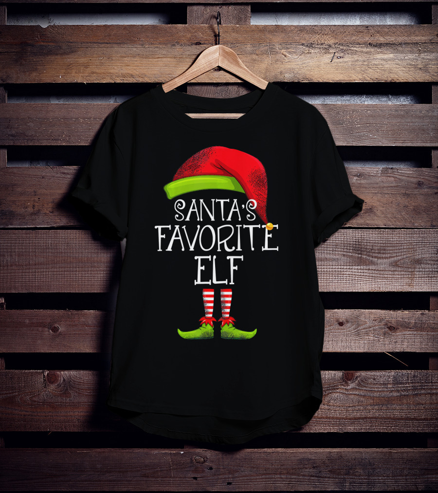 Santa's Favorite Elf Red Hat And Striped Socks T-Shirt