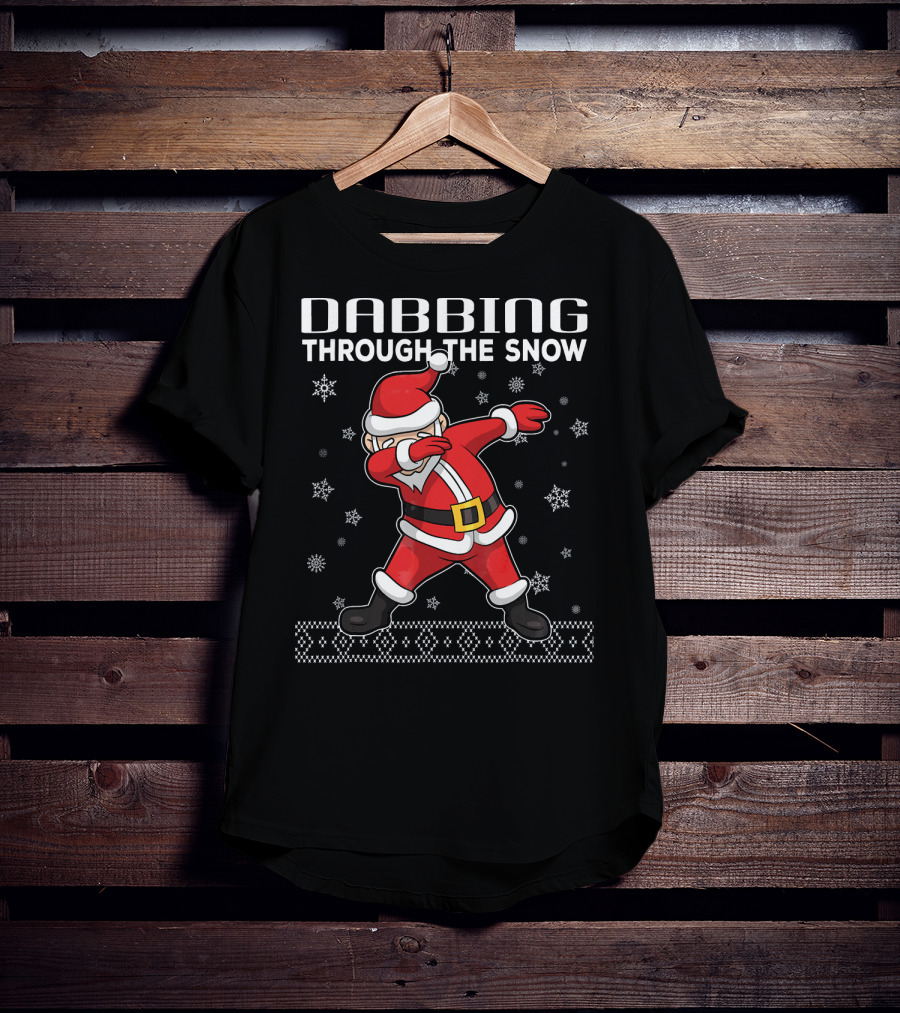 Dabbing Through The Snow Santa Claus Christmas Sweater Snowflakes T-Shirt