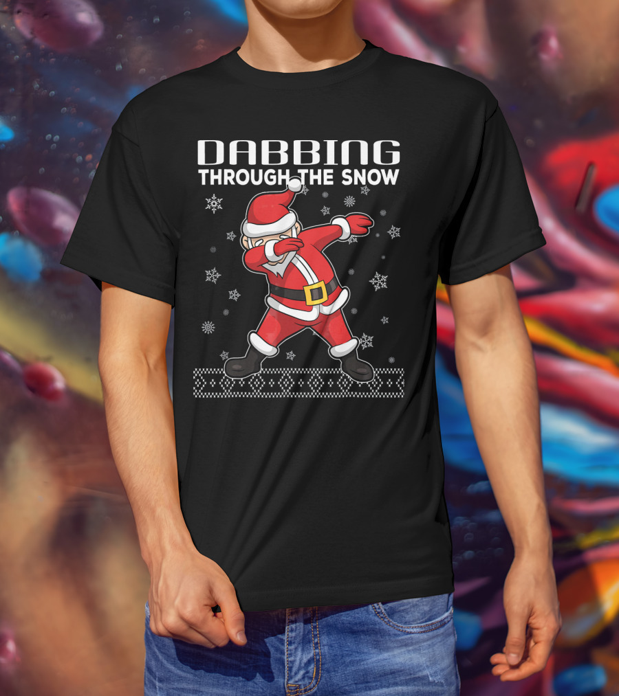 Dabbing Through The Snow Santa Claus Christmas Sweater Snowflakes T-Shirt