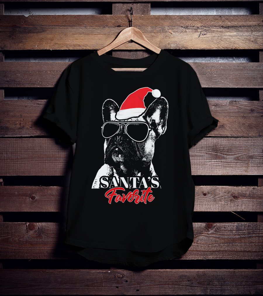 Santa's Favorite French Bulldog Wearing Sunglasses And Hat T-Shirt