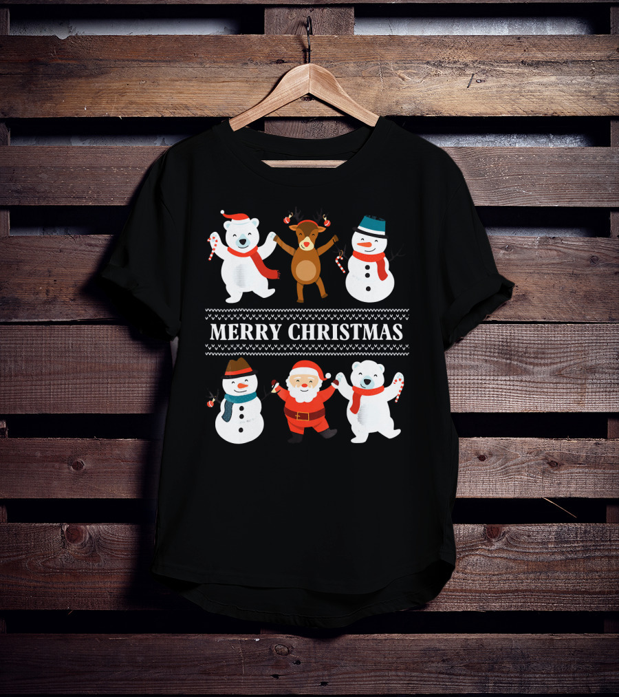 Merry Christmas Bears Snowmen Reindeer Santa Claus T-Shirt