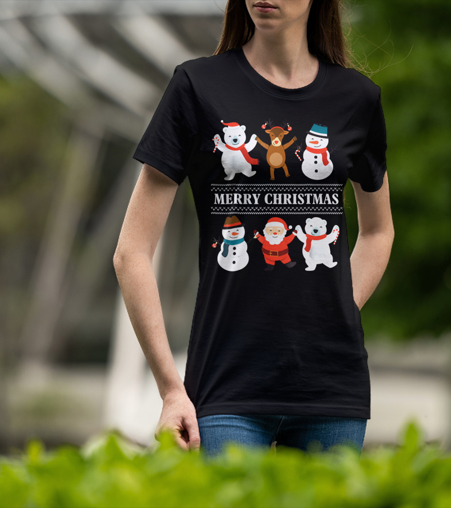 Merry Christmas Bears Snowmen Reindeer Santa Claus T-Shirt