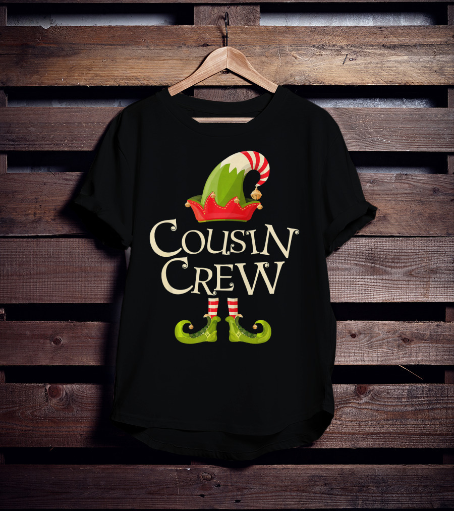 Cousin Crew Elf Matching Family Christmas Hat And Shoes T-Shirt