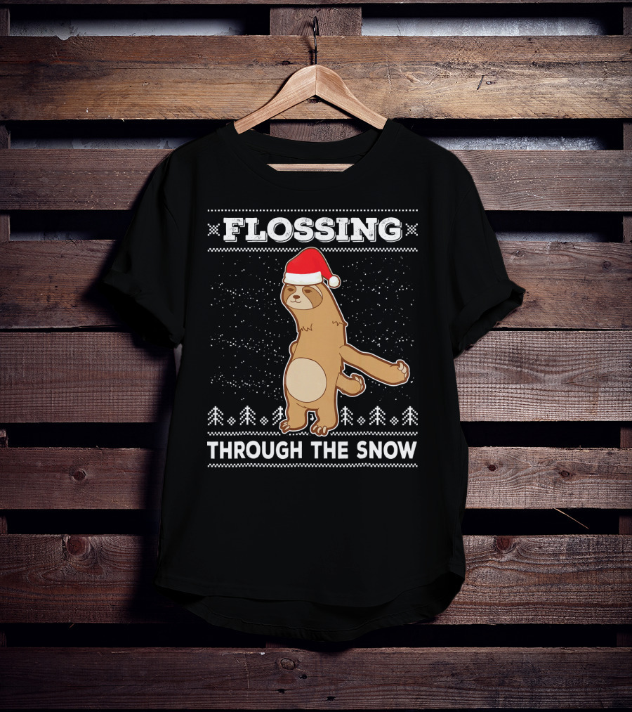 Flossing Through The Snow Sloth Santa's Dance T-Shirt