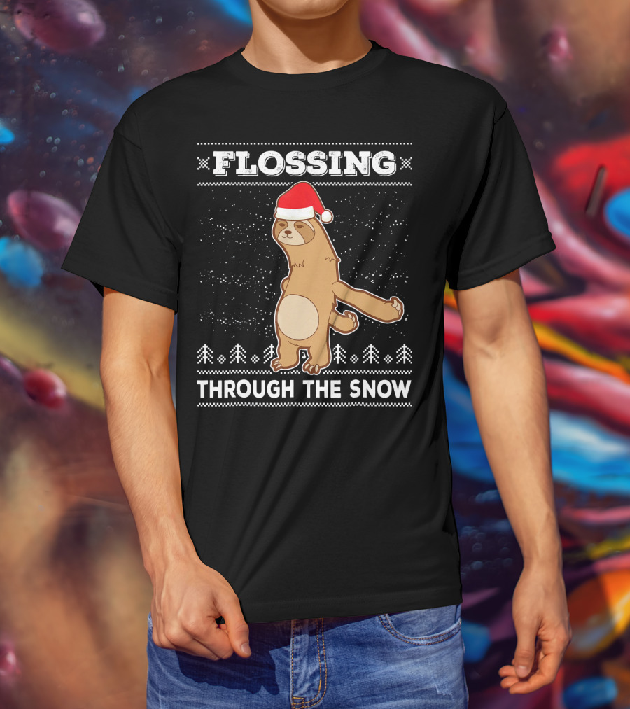 Flossing Through The Snow Sloth Santa's Dance T-Shirt