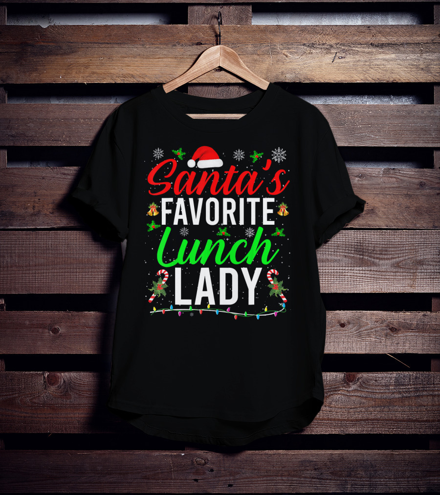 Santa's Favorite Lunch Lady Christmas Candy Cane Snowflakes T-Shirt
