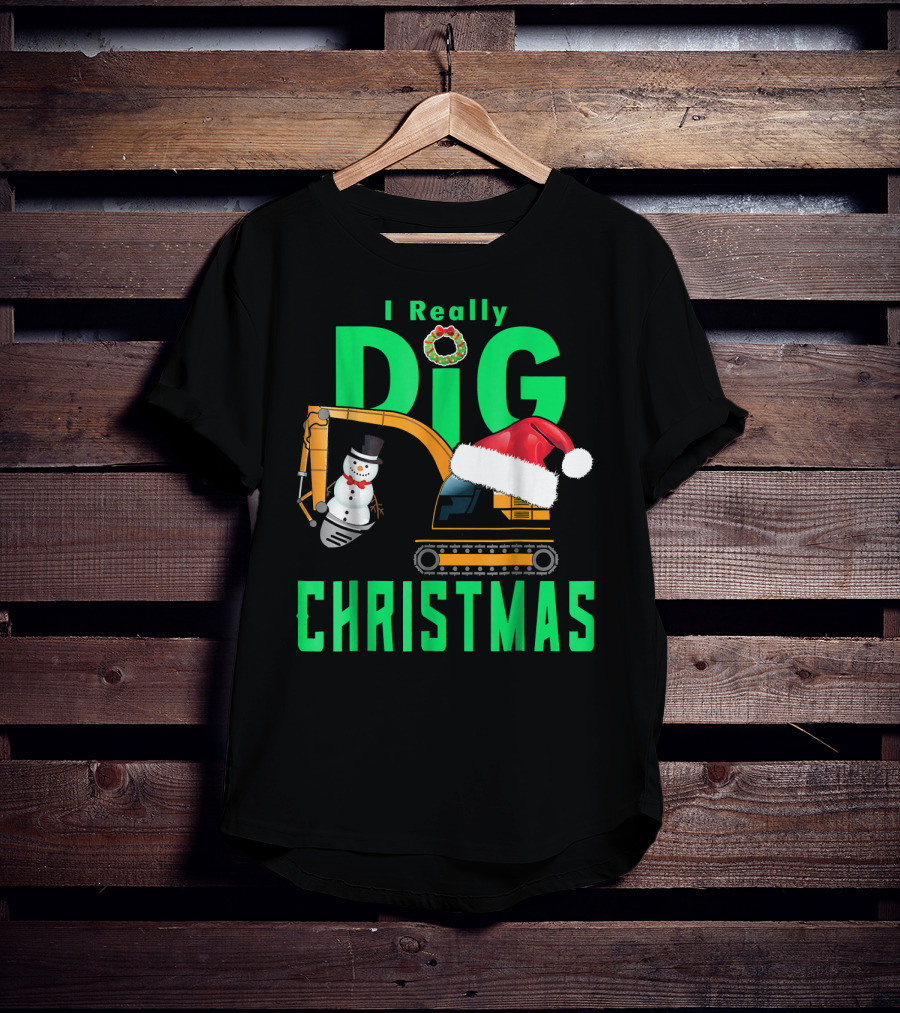 I Really Dig Christmas Snowman Santa Hat Excavator T-Shirt