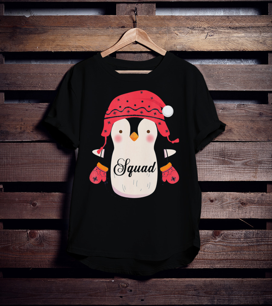 Squad Penguin Christmas Hat And Mittens T-Shirt