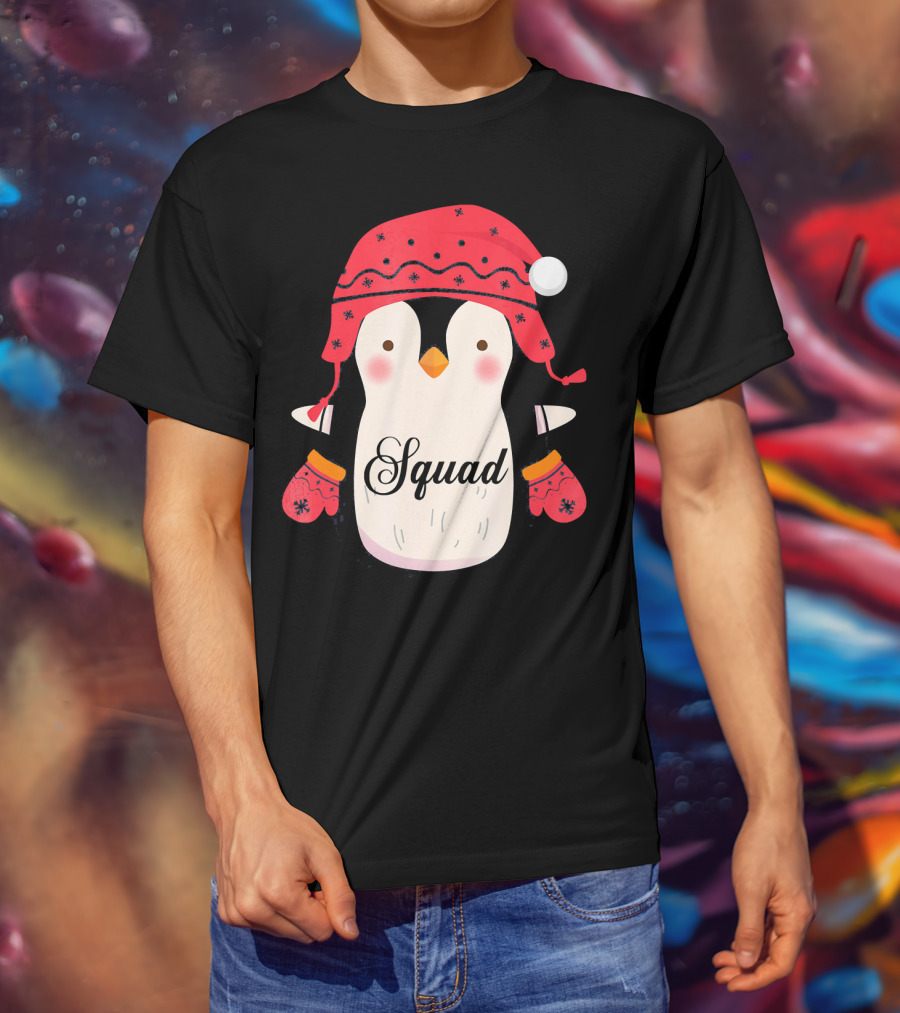 Squad Penguin Christmas Hat And Mittens T-Shirt