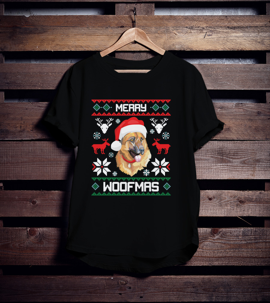 Merry Woofmas German Shepherd Dog Christmas T-Shirt