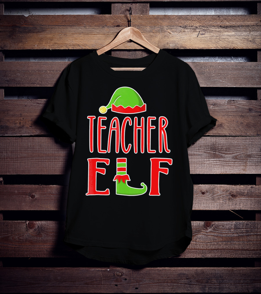 Teacher Elf Christmas Hat And Shoe Holiday T-Shirt