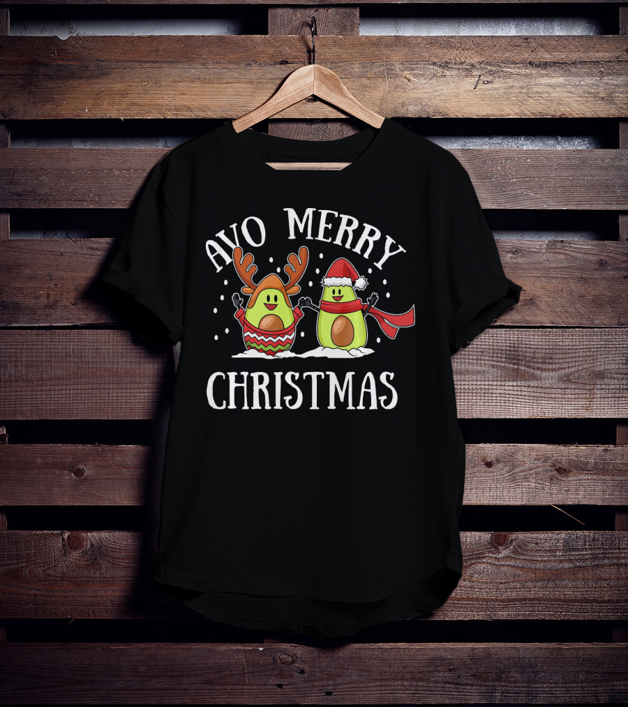 Avo Merry Christmas Avocado With Reindeer Antlers And Santa Hat T-Shirt
